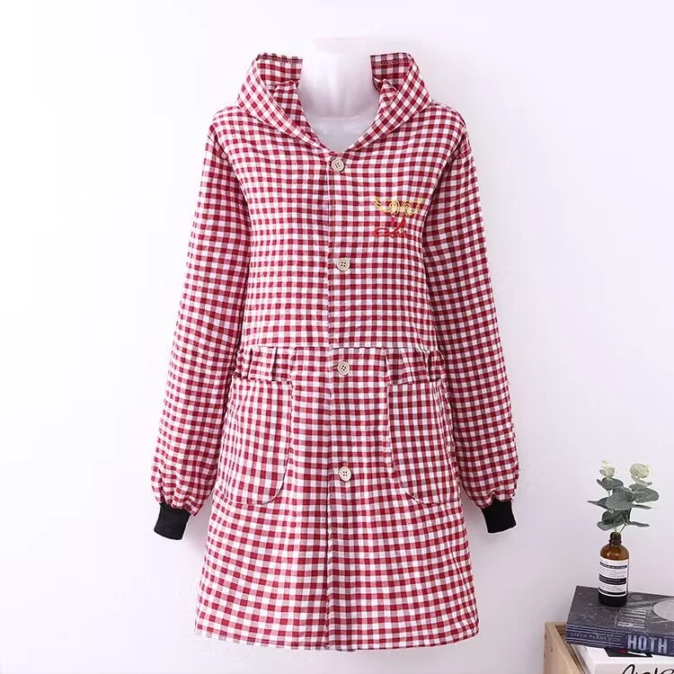 厨房围裙家用做饭时尚可爱纯棉长袖罩衣女外穿上班干活耐脏工作服