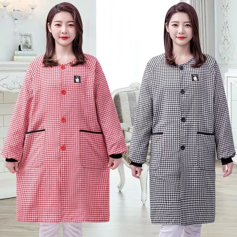 加肥加大正穿罩衣棉布围裙女厨房家用无帽洋气长袖上班工作服外套