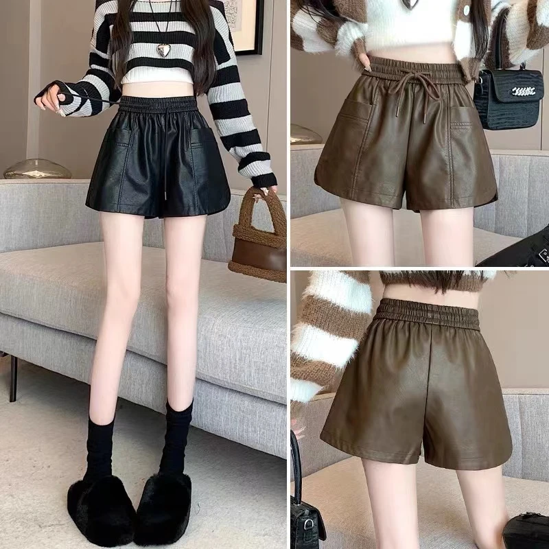 2024年春季新款靴裤高腰显瘦百搭时尚a字阔腿显瘦高档洋气皮短裤