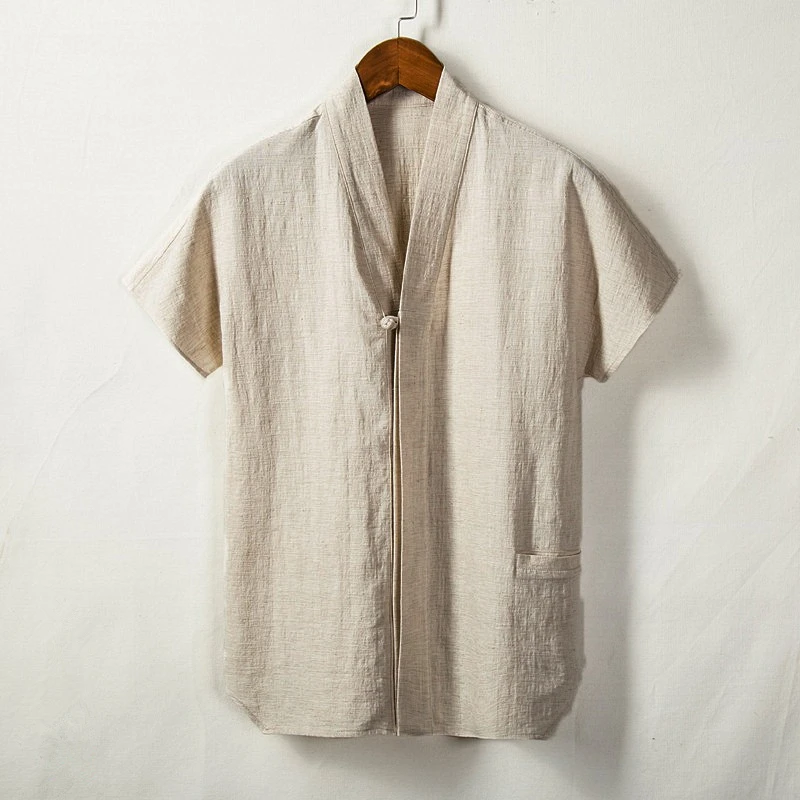 夏中国风男装短袖棉麻衬衫男士唐装汉服上衣居士禅服中式禅意茶服