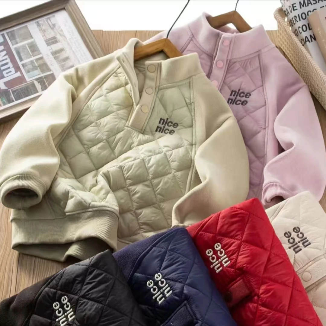 儿童立领半拉链卫衣冬季新款二棉校服神奇上衣小棉袄-26223
