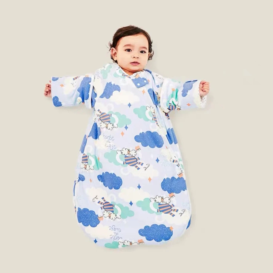 婴儿睡袋秋冬夹棉新生儿一体式防踢睡袋0-1-2岁四季通用