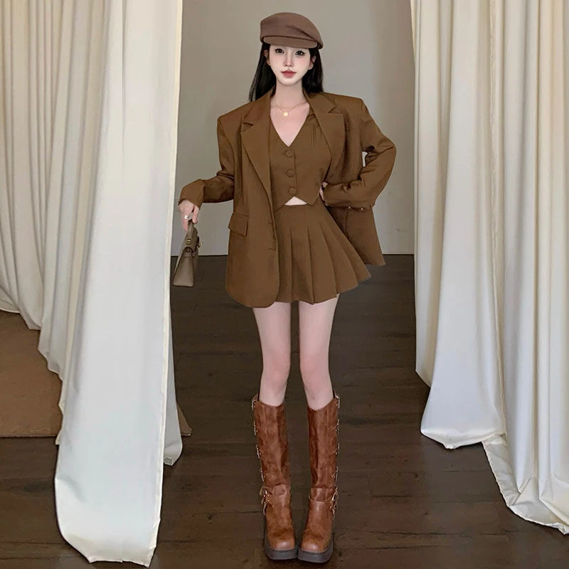 英伦风复古西装三件套装裙小个子高级感时髦炸街秋装搭配一整套女
