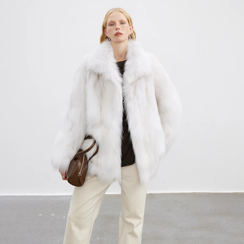 北麋「雾都少女」百搭轻奢整皮狐狸毛翻领皮草外套女中长款时尚大衣