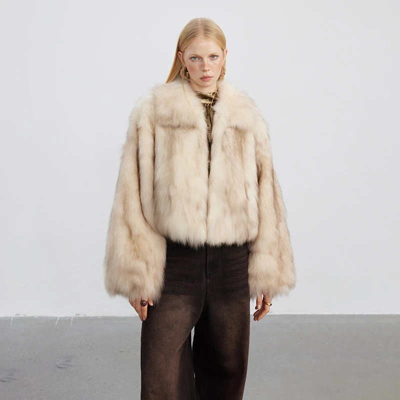 北麋「月下花影」时髦氛围感狐狸毛年轻款整皮皮草外套女短款冬大衣