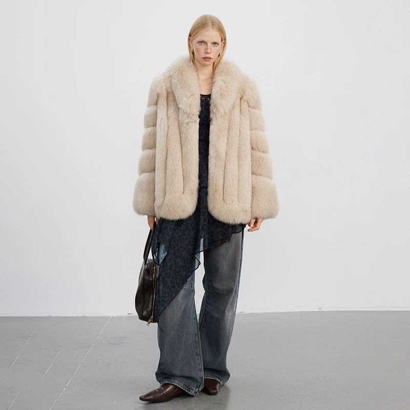 北麋「星火斑斓」时髦随性整皮狐狸毛皮草外套女中长款2024年轻款冬