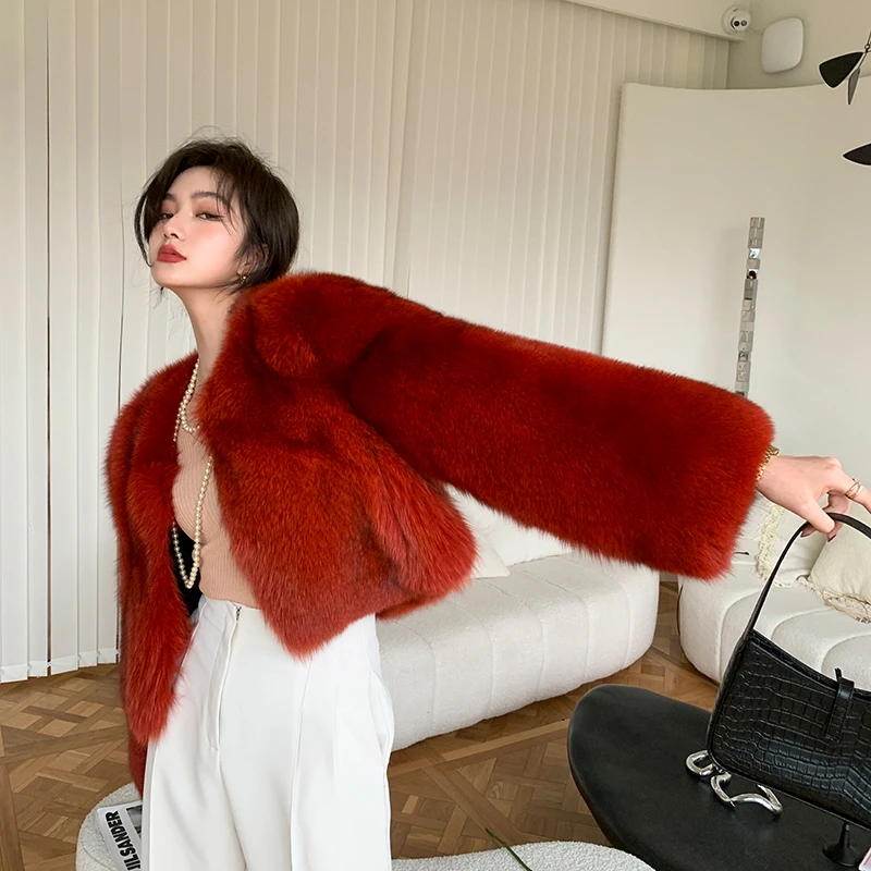 北麋21色可选狐狸毛外套女高腰短款经典百搭年轻款大衣女 900.451