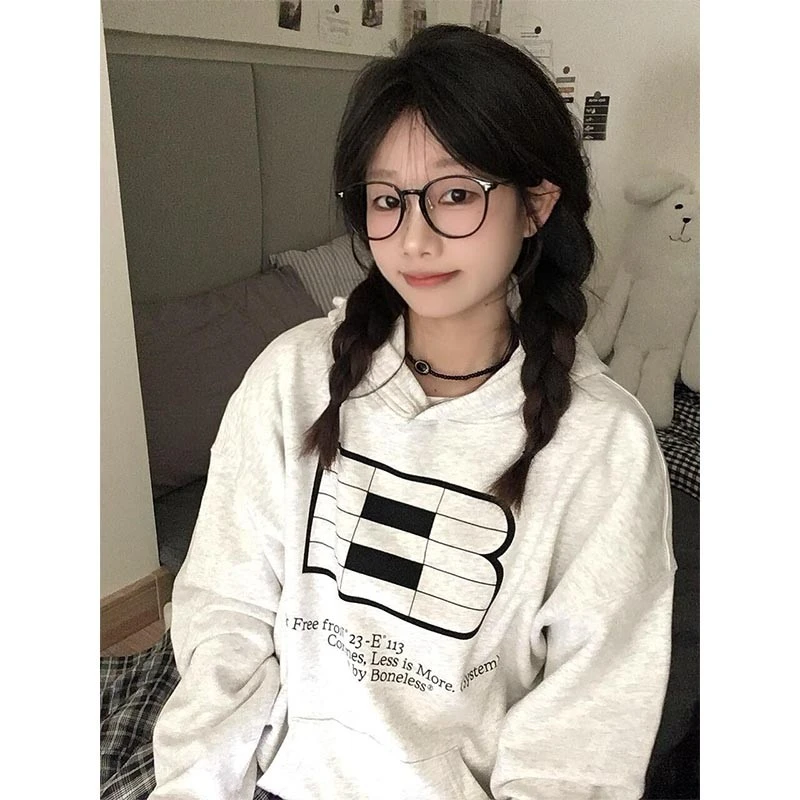 【美式复古字母B】连帽卫衣新款秋冬oversize宽松韩版百搭加绒上衣