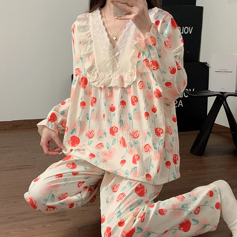 睡衣女士2024春秋季套头长袖宽松韩版高颜值甜美可爱家居服两件套