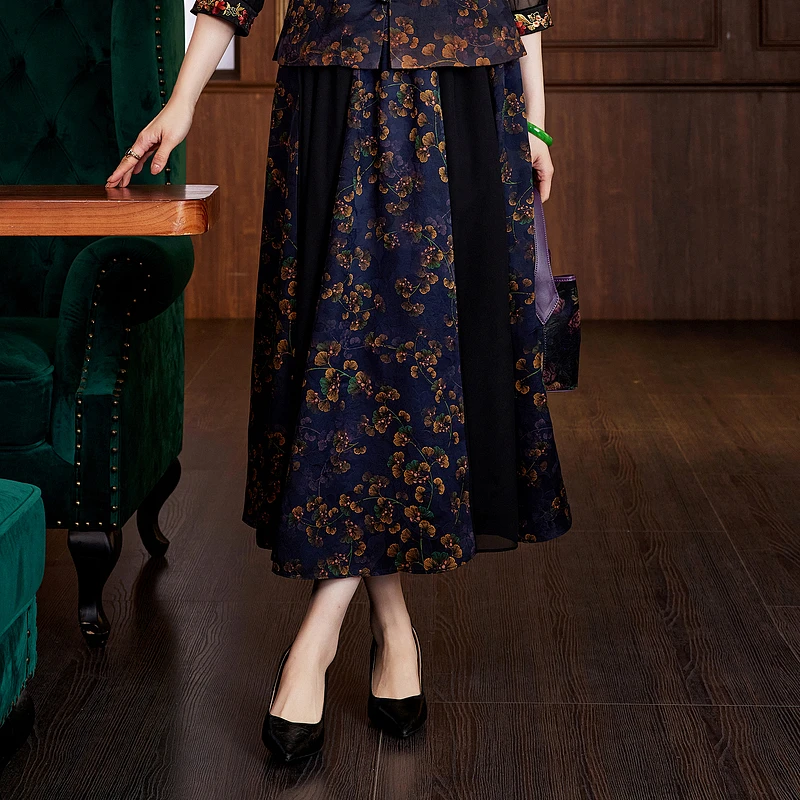 【落花渐雨】花罗香云纱半裙 小碎花印花 青春靓丽 拼接乔其W24639