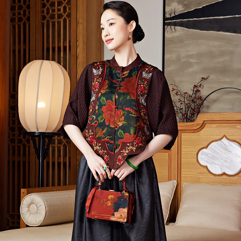 【帘听花语】40姆米重缎香云纱马甲 蝶恋花刺绣精致浪漫 W24554