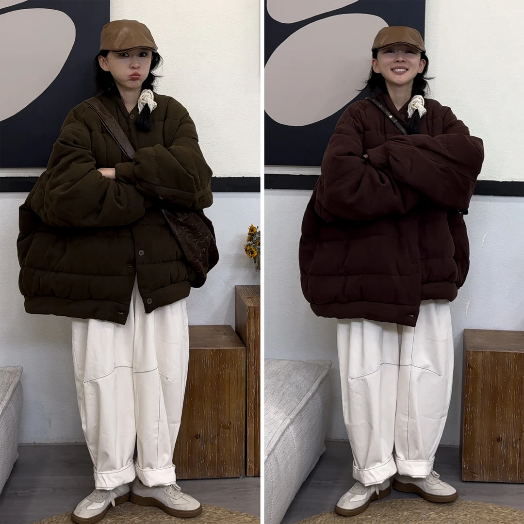 橘子罐头24新款宽松情侣百搭加厚港风韩版休闲复古双色羽绒服外套