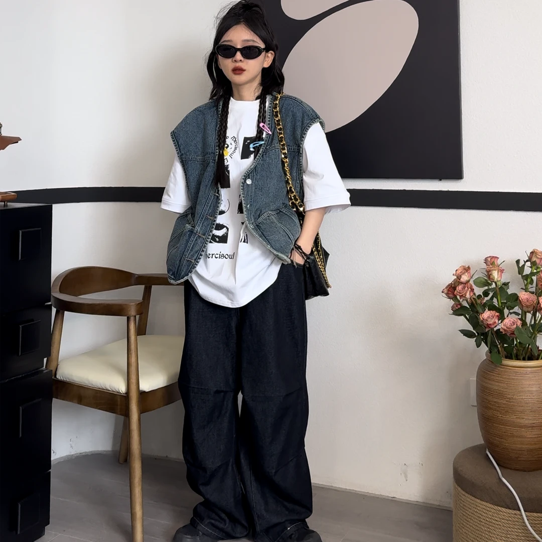 橘子罐头24新款时尚休闲百搭宽松牛仔潮流马甲