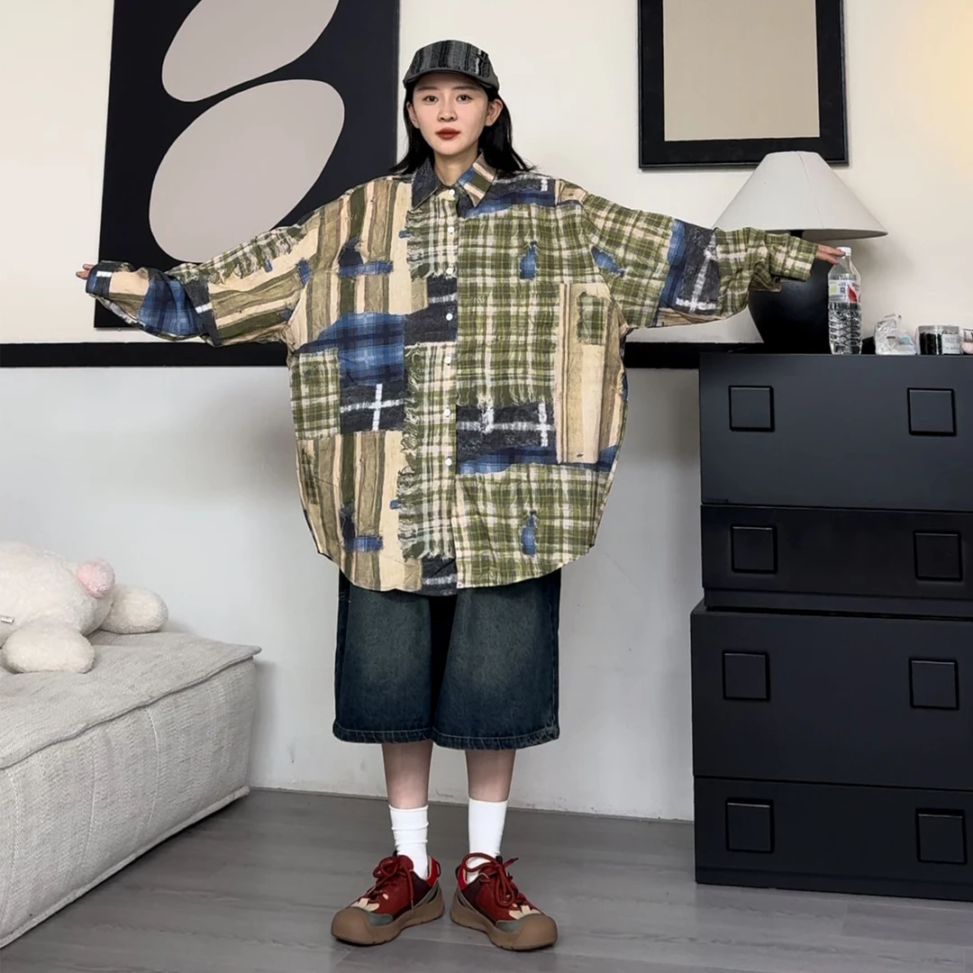 橘子罐头24新款复古宽松潮流韩版港风休闲设计感外套衬衫