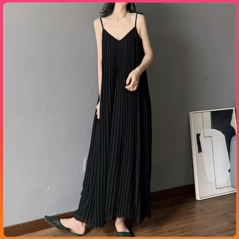 2-300斤胖m特大码雪纺百褶连衣裙显瘦遮肚子长裙内搭打底吊带裙子