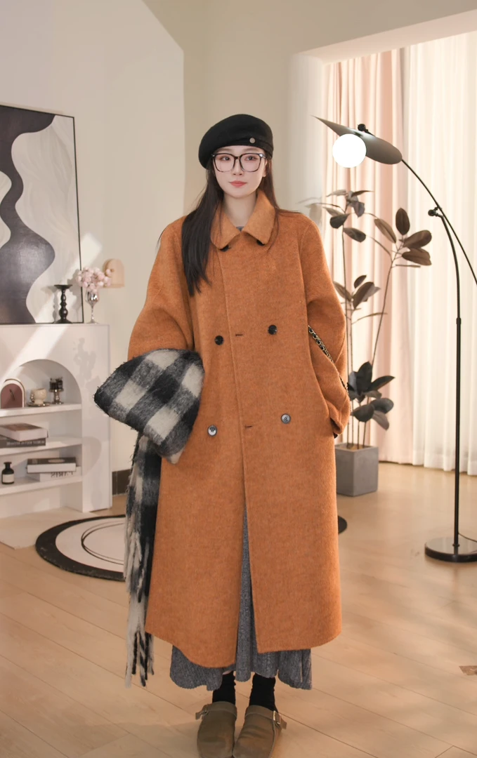 2025冬季新款百搭大衣双面羊毛中长款高端定制气质轻奢