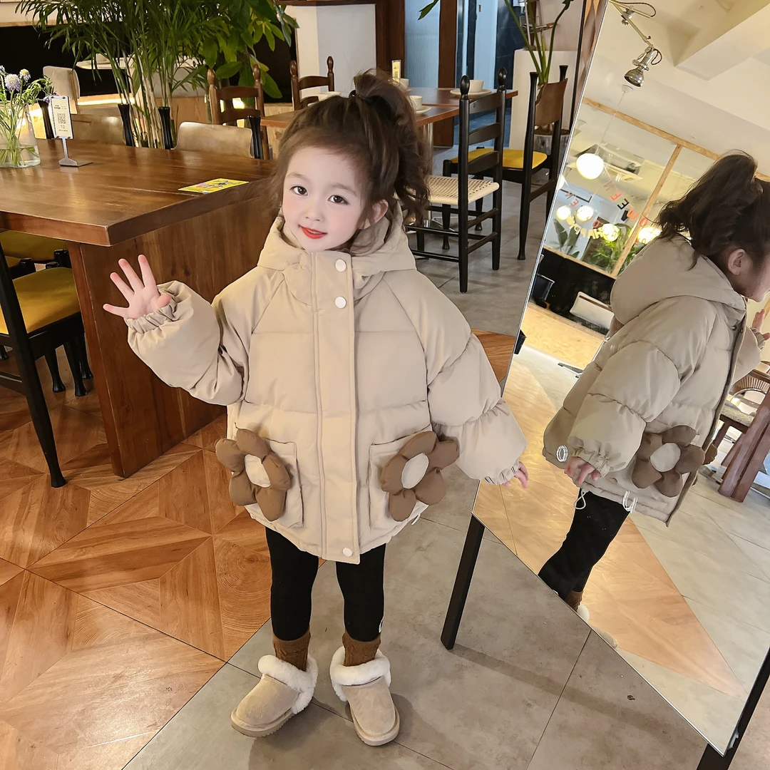 女童棉服中长款秋冬童装洋气女宝宝连帽加厚保暖外套儿童棉衣韩版