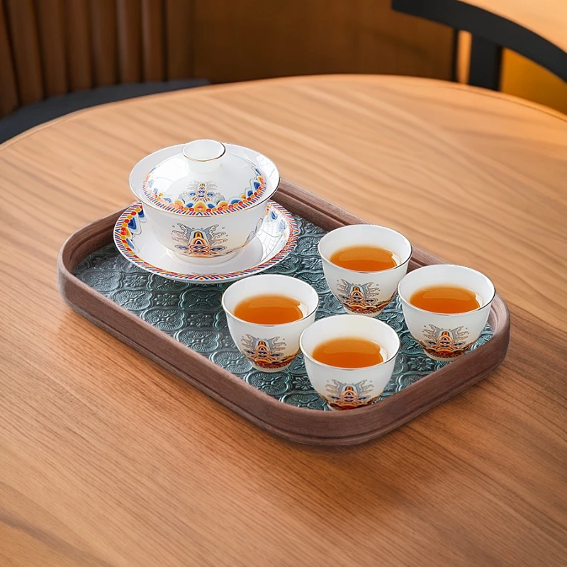 唐仙羊脂玉瓷三才盖碗小套装家用德化白瓷高档茶碗高档泡茶杯茶具