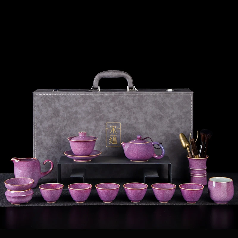 唐仙宋蕴钧窑茶具套装高端家用茶盖碗西施壶茶杯礼盒装伴手礼精美