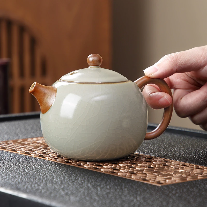 唐仙汝窑西施壶家用中式茶具茶道天青色泡茶壶单壶手抓壶陶瓷简约