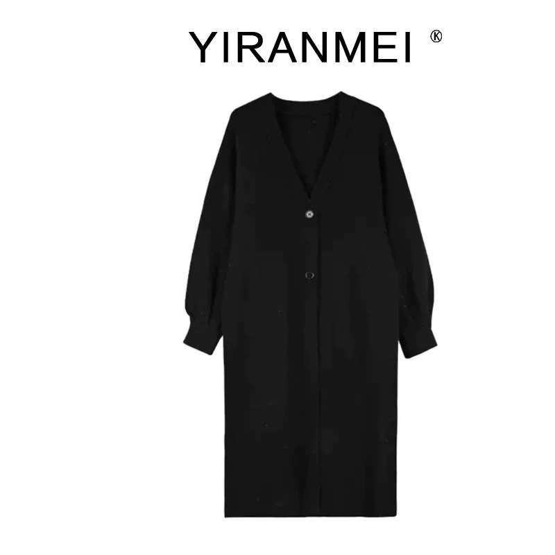 2025韩版秋冬新款过膝长款针织衫开衫外套加厚纯色宽松慵懒风大衣