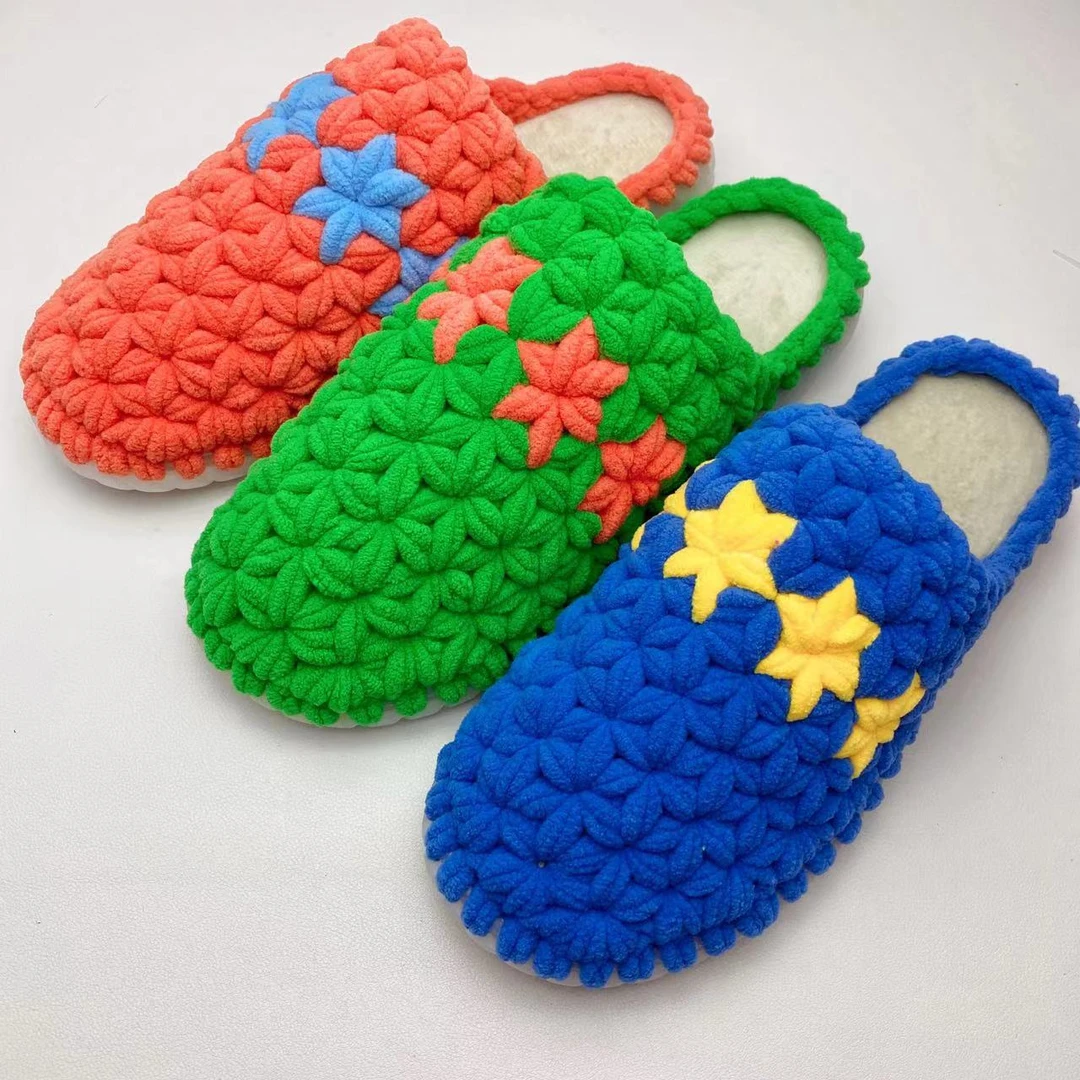 【非成品】整套钩拖鞋毛线手工编织diy双色搭配冰条线织围巾材料包