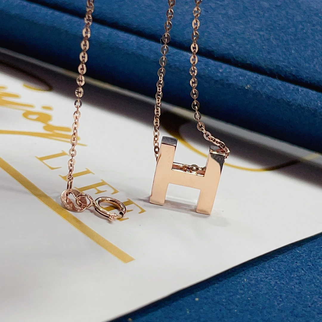 【涵匀珠宝】18k金时尚百搭素金系列吊坠/项链 玫瑰金色 简约 时尚