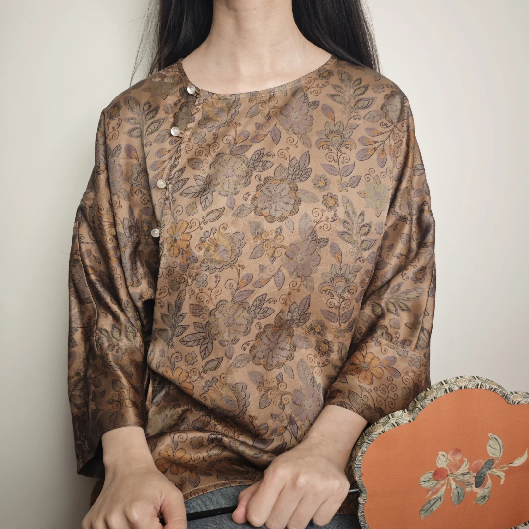 女装上衣新中式夏季宽松满分桑蚕丝香云纱