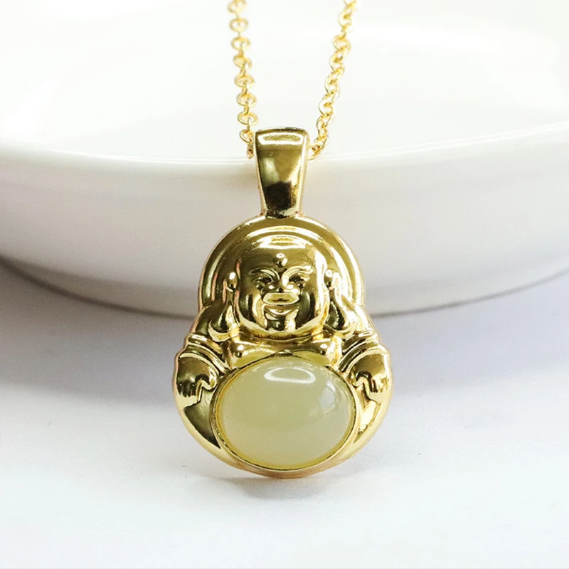 和田玉 精美 大肚弥勒佛白玉吊坠-MJY-1A