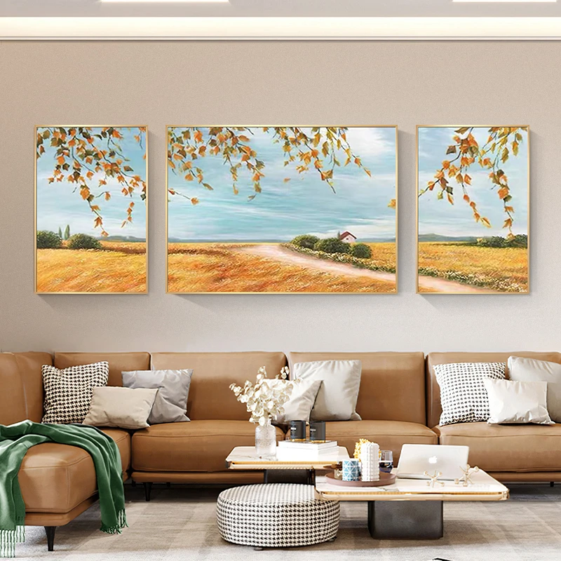 手绘油画丰收风景客厅装饰画现代简约沙发背景墙壁画卧室床头挂画