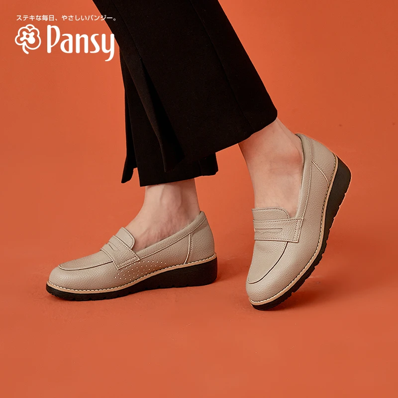 Pansy盼喜秋季女鞋上班通勤女士平底皮鞋简约百搭软底轻便舒适鞋