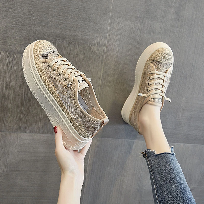 回力瑞渔夫鞋女网面透气2023新款夏季松糕厚底百搭懒人一脚蹬单鞋