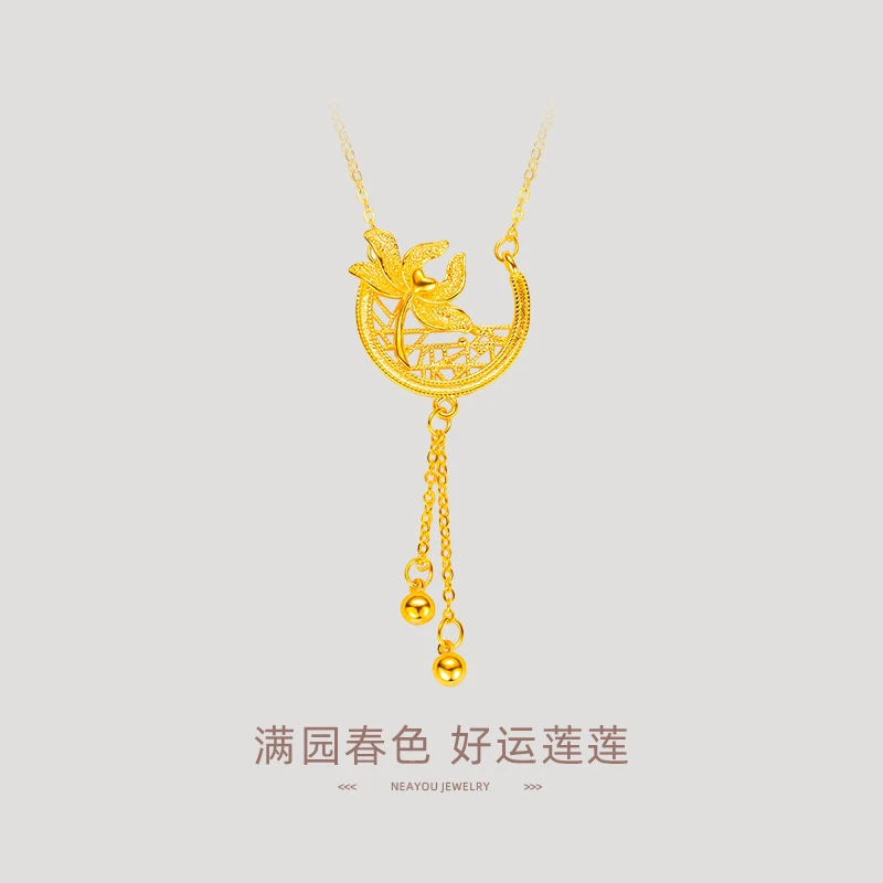 铜合金项链 新中式高级感莲花项链小众荷花复古花朵锁骨链