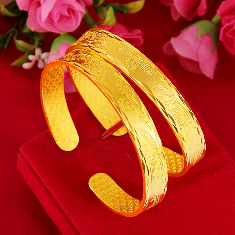铜合金手镯 新款龙凤手镯女款婚庆吉祥如意龙凤纹手镯时尚百搭