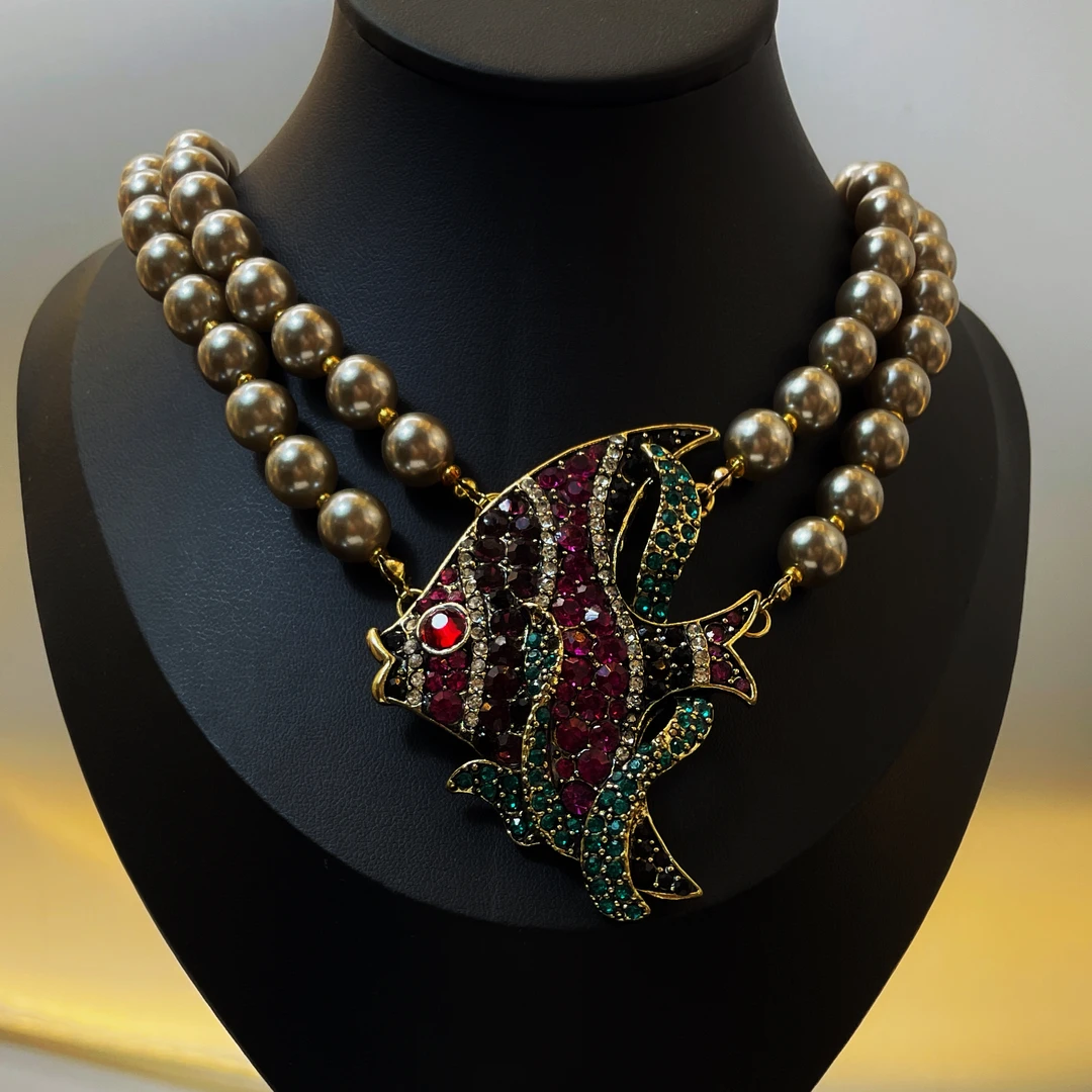 铜合金仿珍珠项链 S192彩色宫廷风夸张奢华饰品