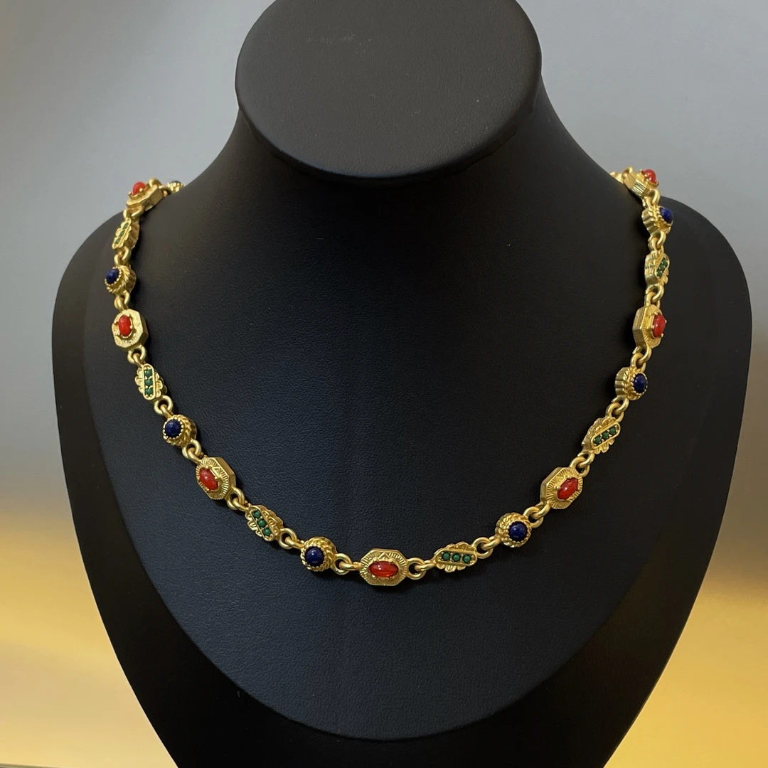 铜合金琉璃项链 S175项链气质时尚饰品彩色金色