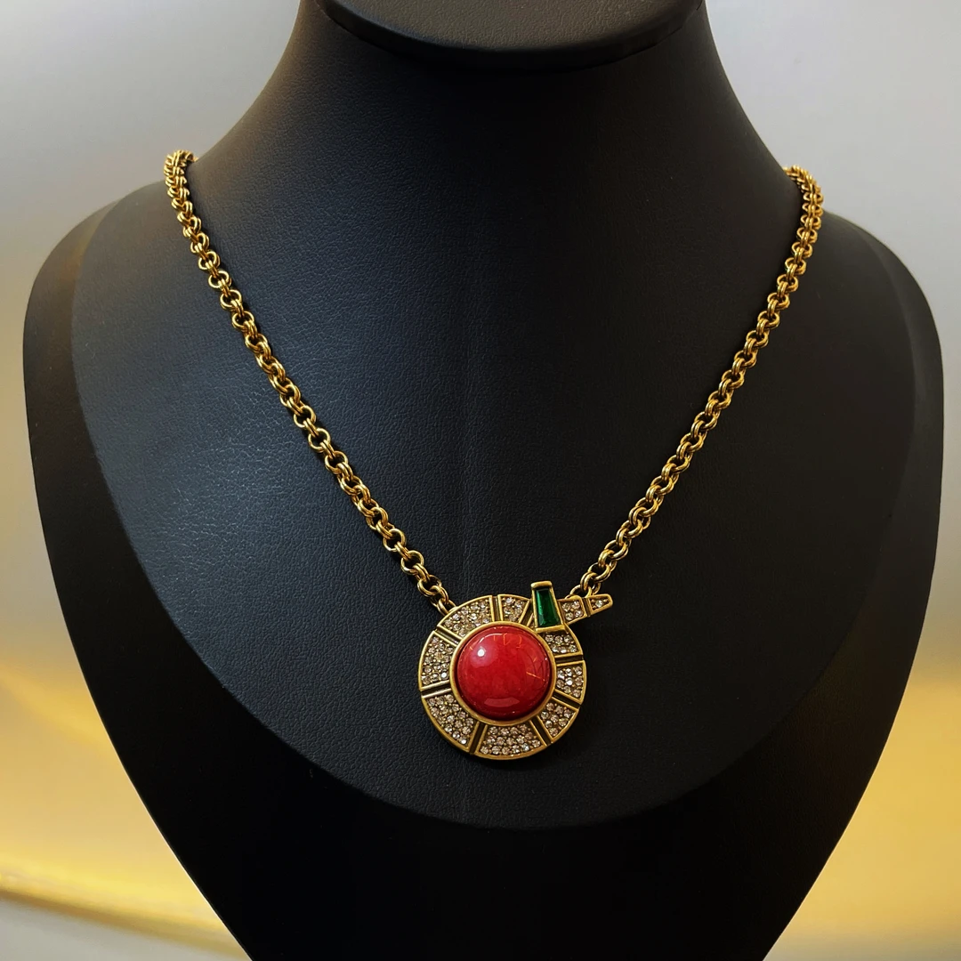 铜合金项链 S189项链手工红色金色吊坠饰品