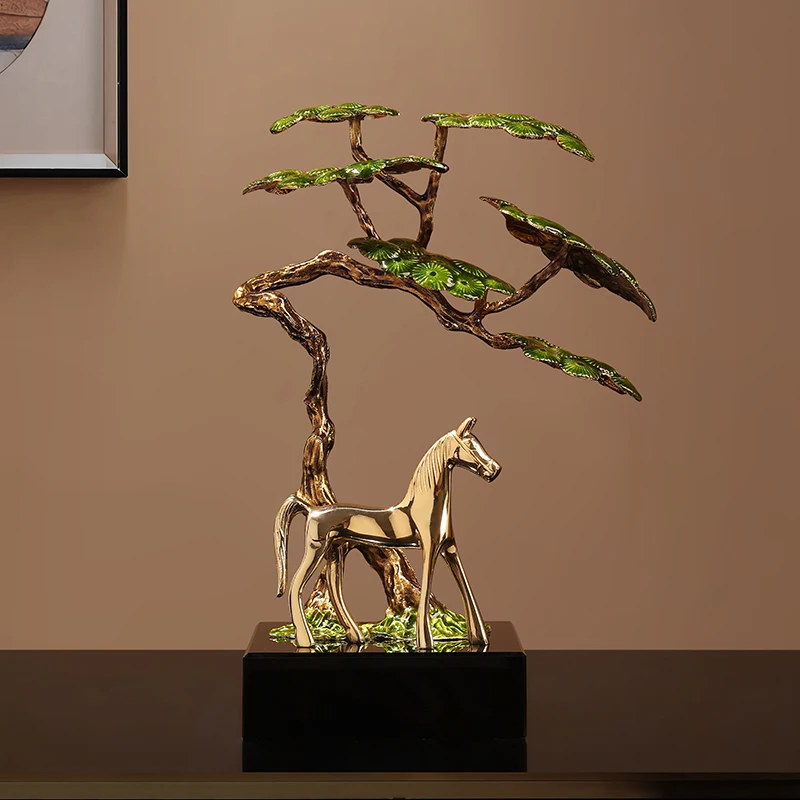 骏马青松新中式摆件家居客厅桌面装饰品办公室摆放乔迁新居礼品