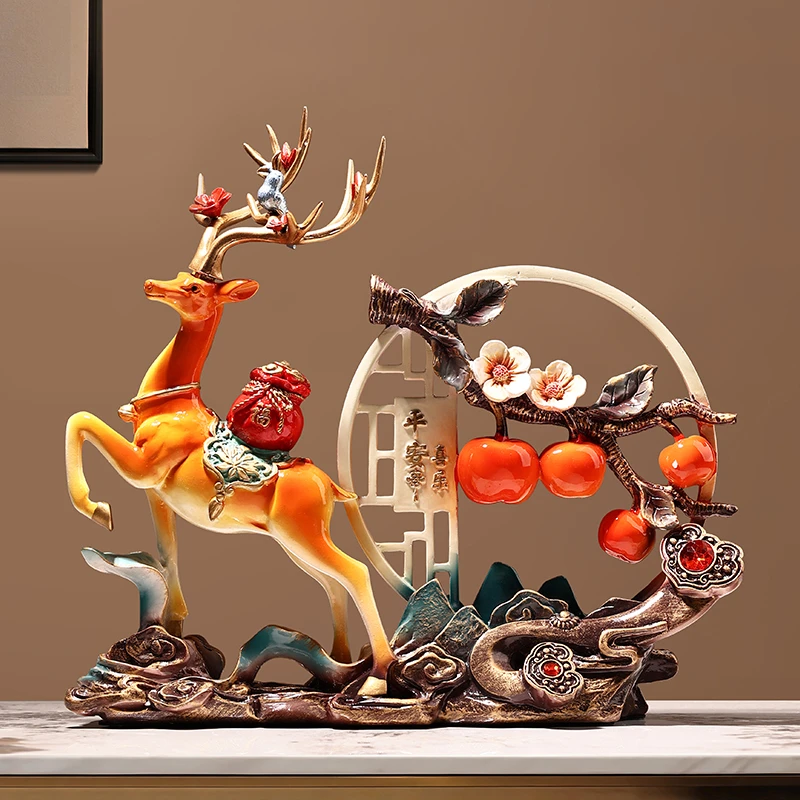 贝汉美新中式事事如意麋鹿摆件家居客厅酒柜装饰品乔迁好礼