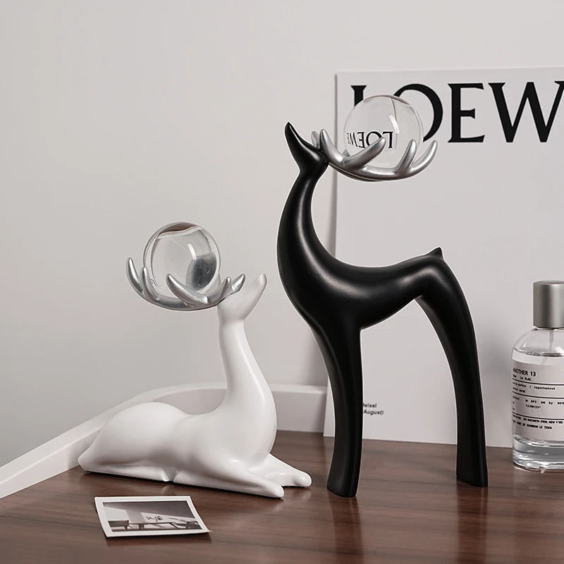 贝汉美高档简约陶瓷麋鹿摆件轻奢家居客厅电视柜摆件酒柜创意装饰