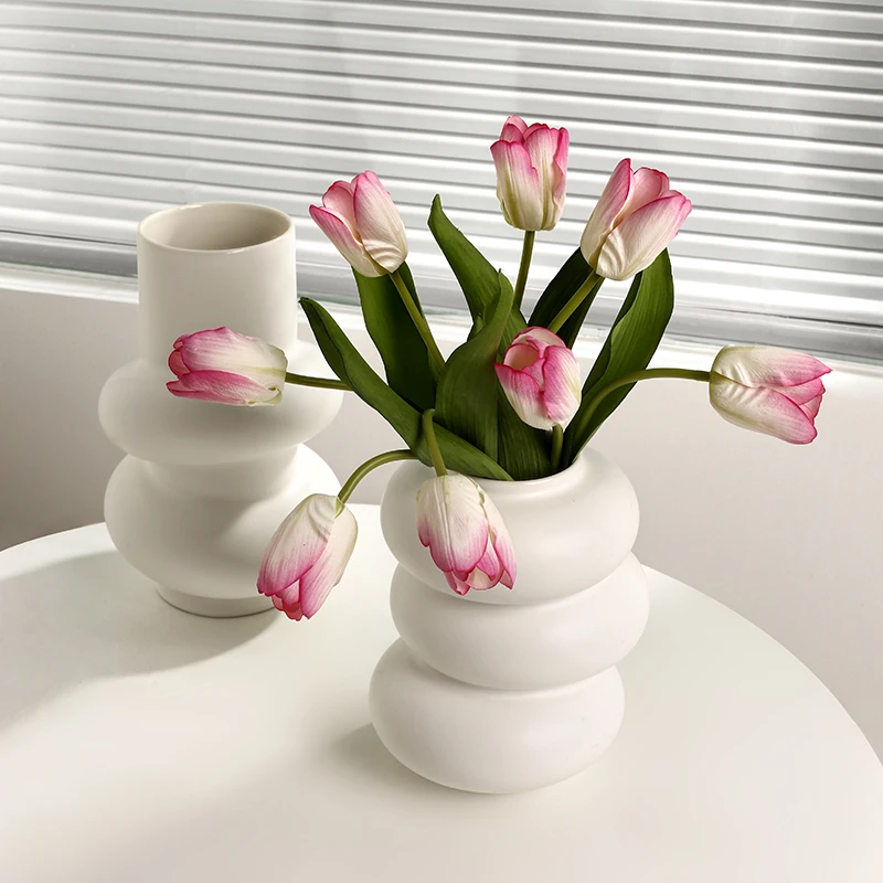 BHM/贝汉美北欧简约纯白花瓶摆件艺术圈圈花瓶客厅插花家居装饰品