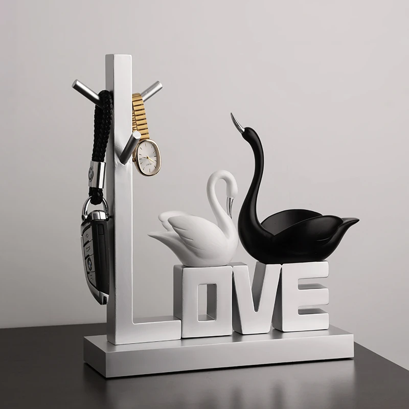 贝汉美创意黑白情侣天鹅摆件简约客厅玄关收纳装饰品乔迁新居礼物