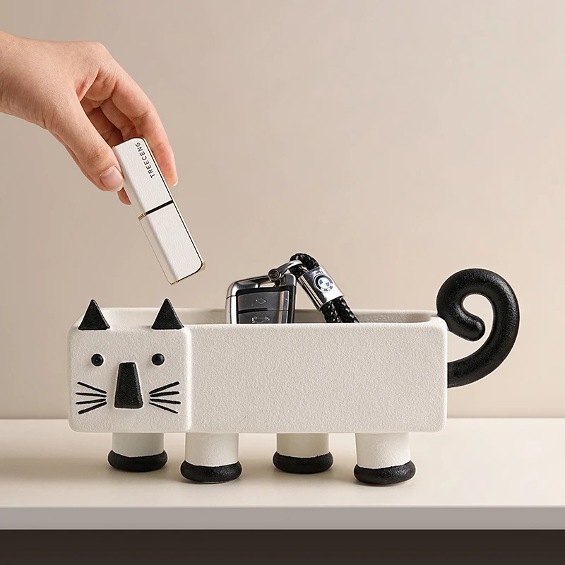 贝汉美入户玄关钥匙收纳摆件轻奢高档高级感小众客厅可爱猫咪装饰