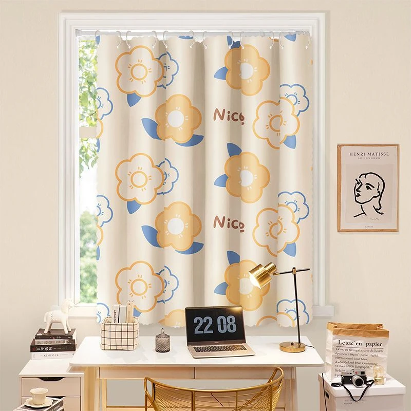 窗帘免打孔安装卧室遮光伸缩杆窗帘魔术贴帘子整套遮阳遮挡小窗帘