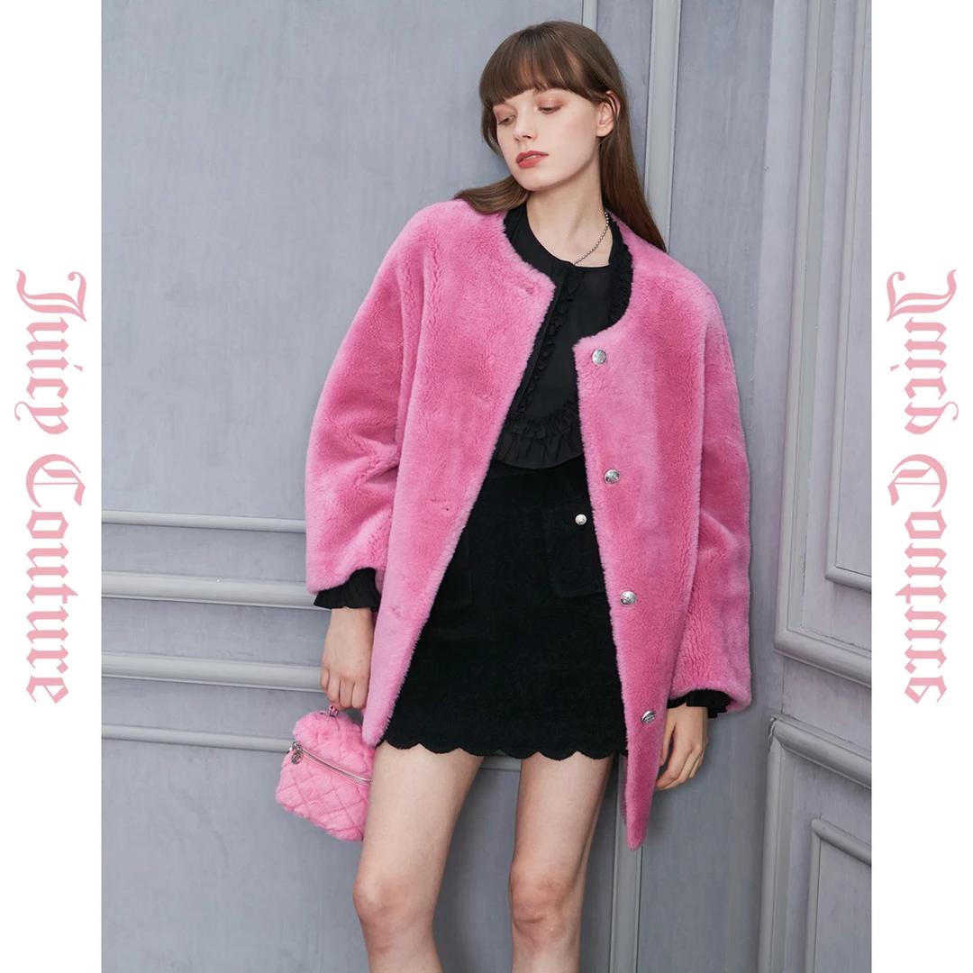 JUICYCOUTURE/橘滋【新品】时尚气质潮流百搭摩登粉圆领女式大衣