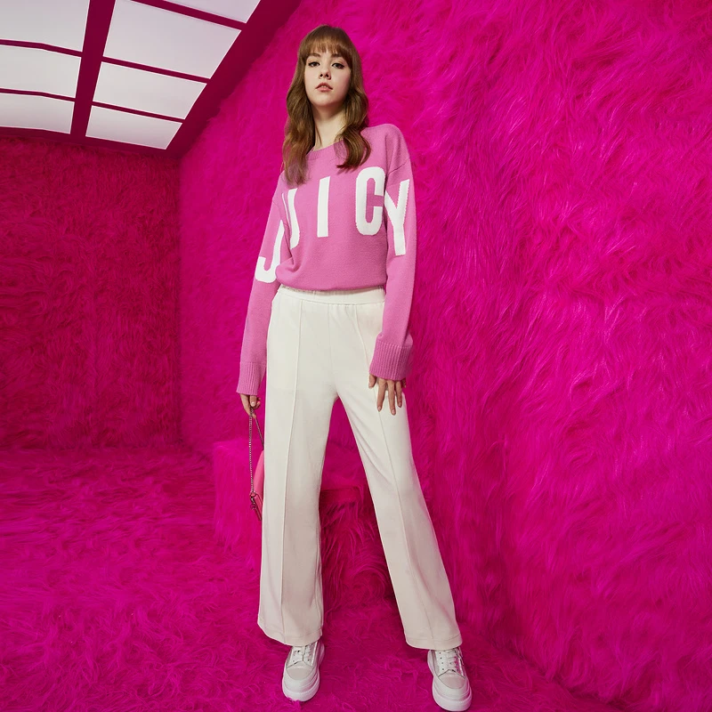 JUICYCOUTURE/橘滋【新品】梅子果酱跨袖logo大字母提花女式毛衣