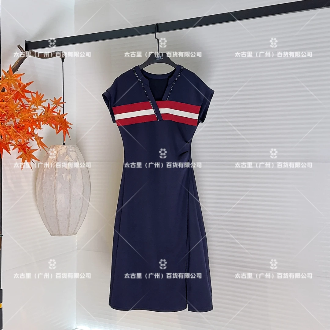 夏季重工法式优雅~高定串钻V领气质连衣裙JC-A1635