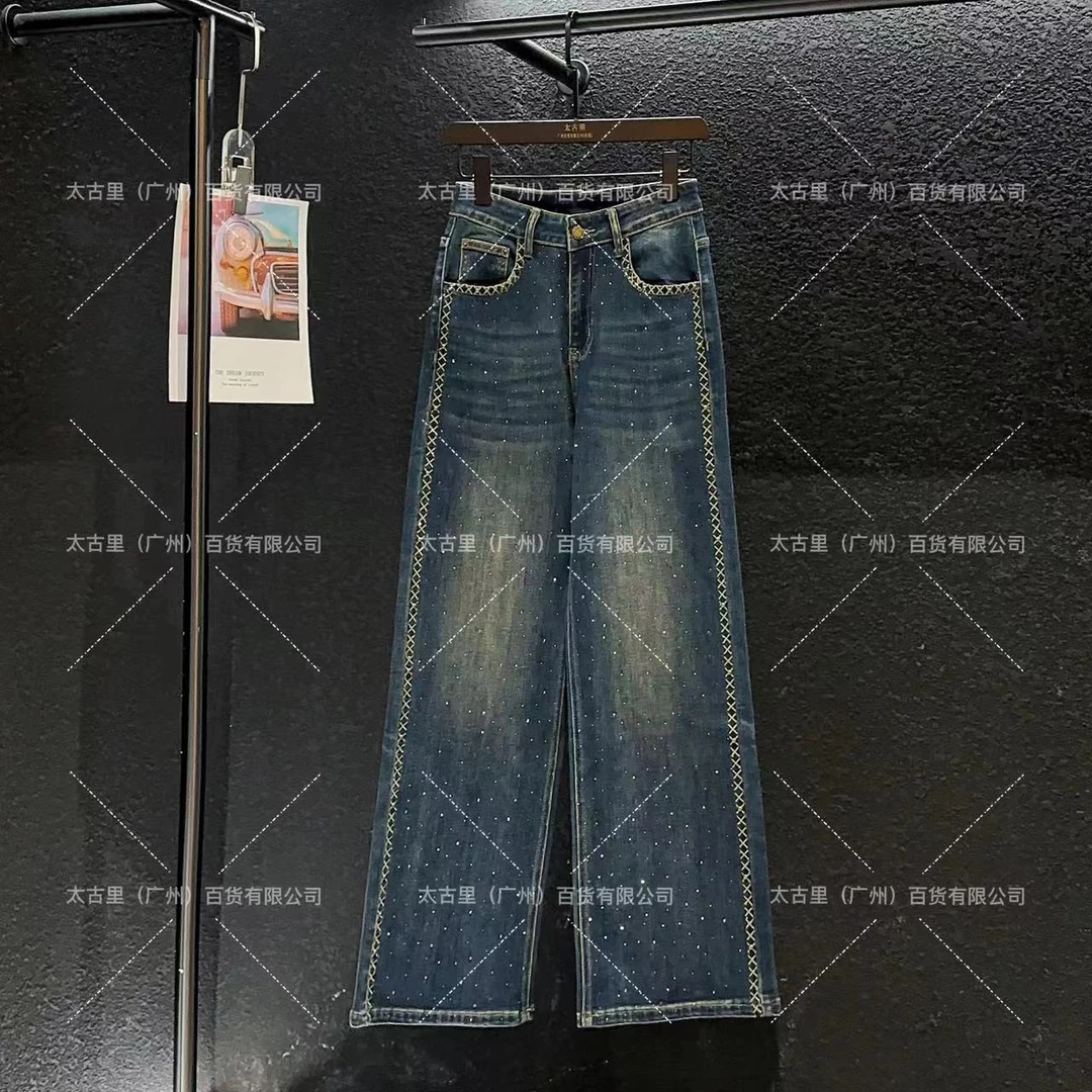 花花专属| 闪钻设计师新款直筒显瘦高腰重工刺绣裤子JC-A2271
