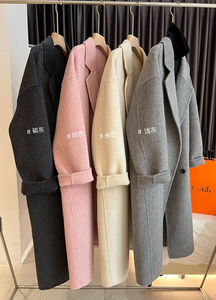 加厚双面呢羊毛大衣宽松长款小个子百搭外套羊绒毛呢中长款保暖