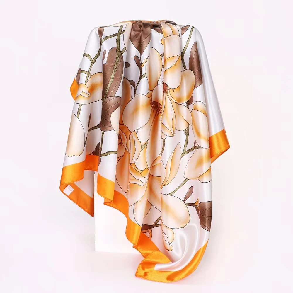 橘色玉兰花90*90大方巾